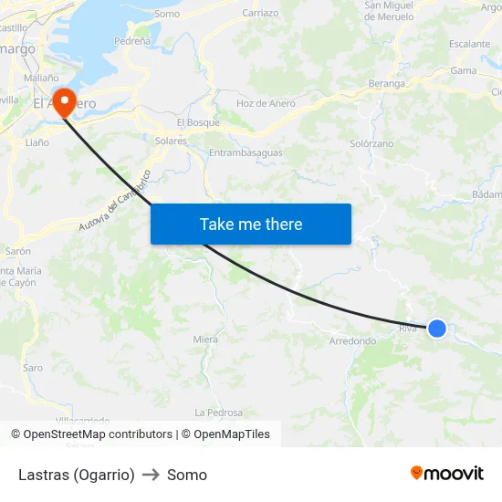 Lastras (Ogarrio) to Somo map