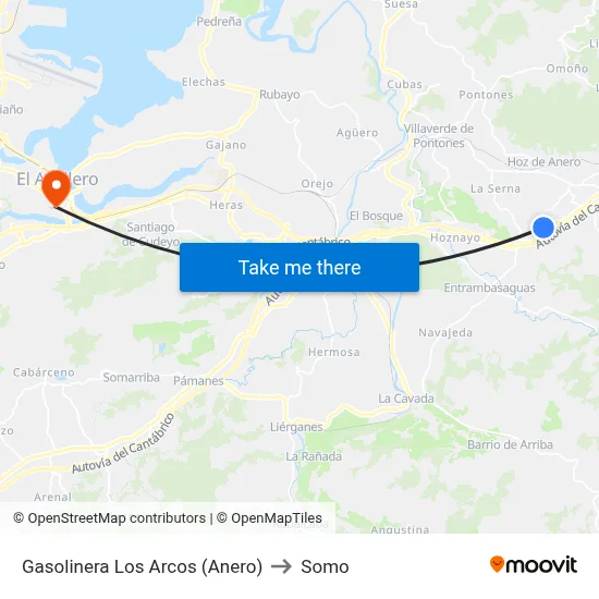 Gasolinera Los Arcos (Anero) to Somo map