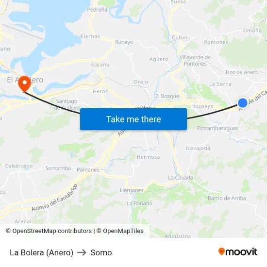 La Bolera (Anero) to Somo map