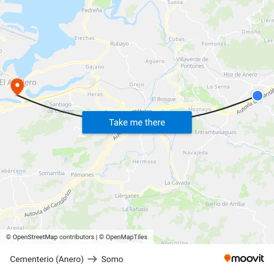 Cementerio (Anero) to Somo map