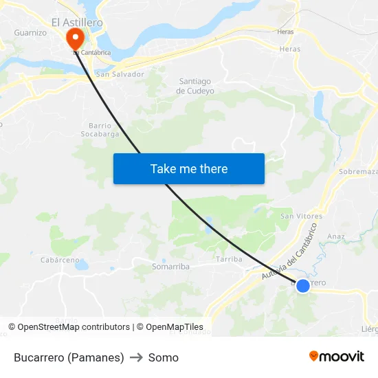 Bucarrero (Pamanes) to Somo map