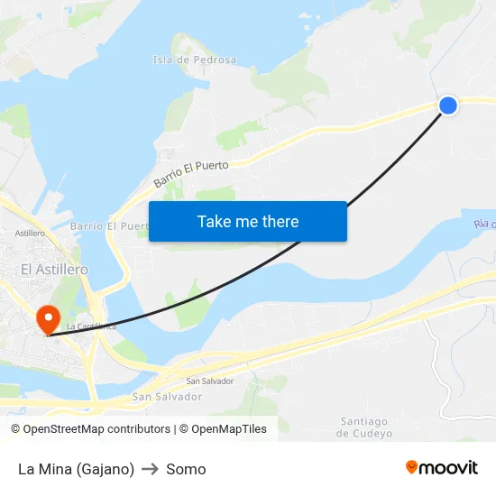 La Mina (Gajano) to Somo map