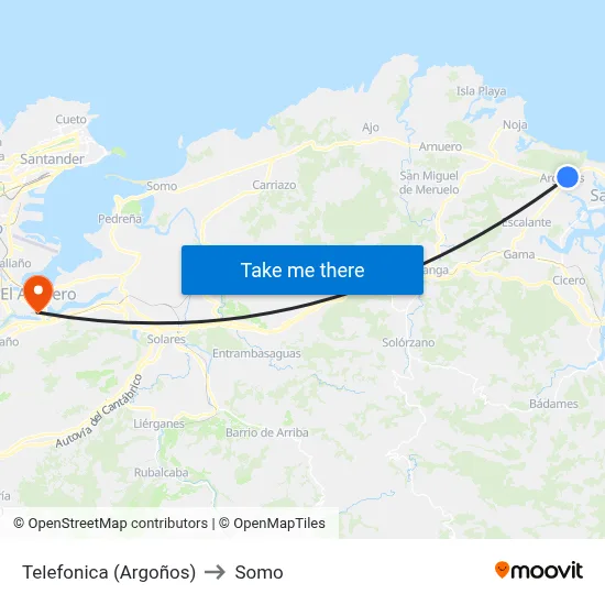 Telefonica (Argoños) to Somo map