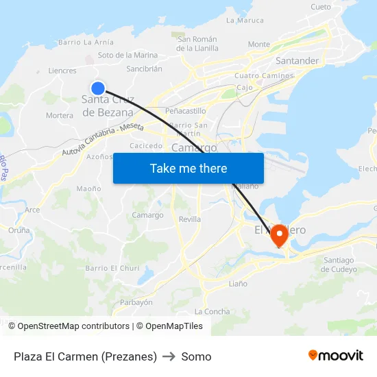 Plaza El Carmen (Prezanes) to Somo map
