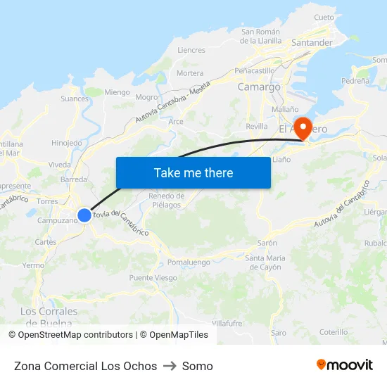 Zona Comercial Los Ochos to Somo map