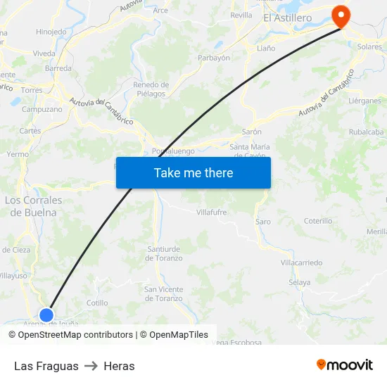 Las Fraguas to Heras map