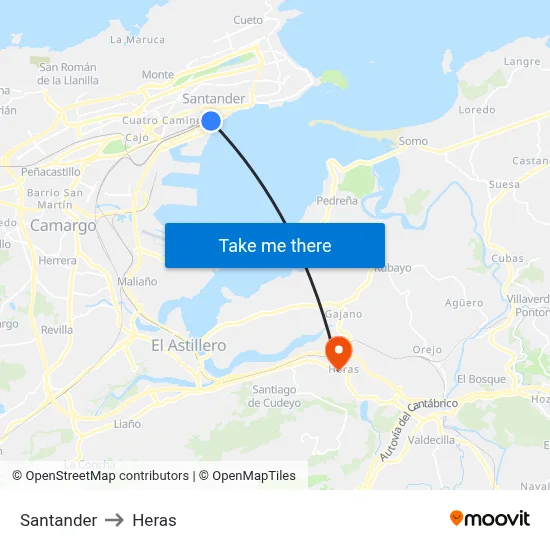 Santander to Heras map