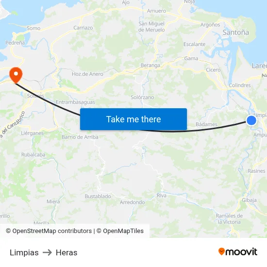 Limpias to Heras map