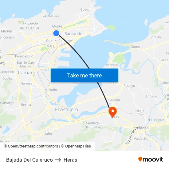 Bajada Del Caleruco to Heras map
