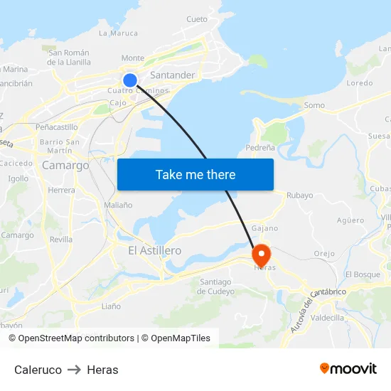 Caleruco to Heras map
