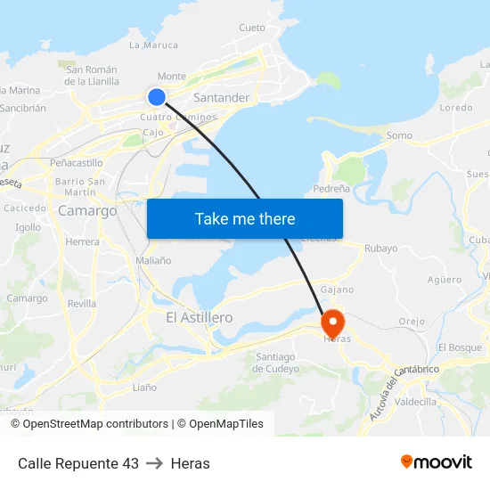 Calle Repuente 43 to Heras map