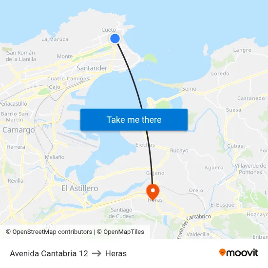 Avenida Cantabria 12 to Heras map