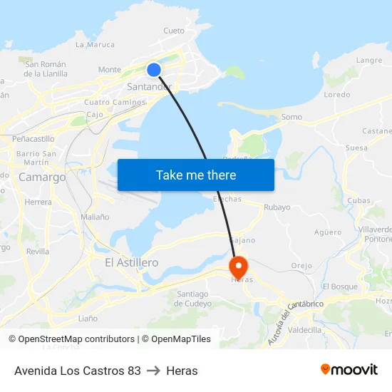 Avenida Los Castros 83 to Heras map