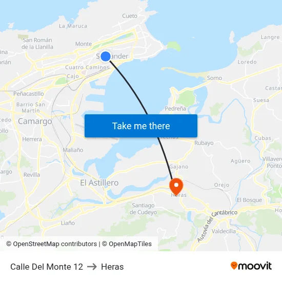 Calle Del Monte 12 to Heras map