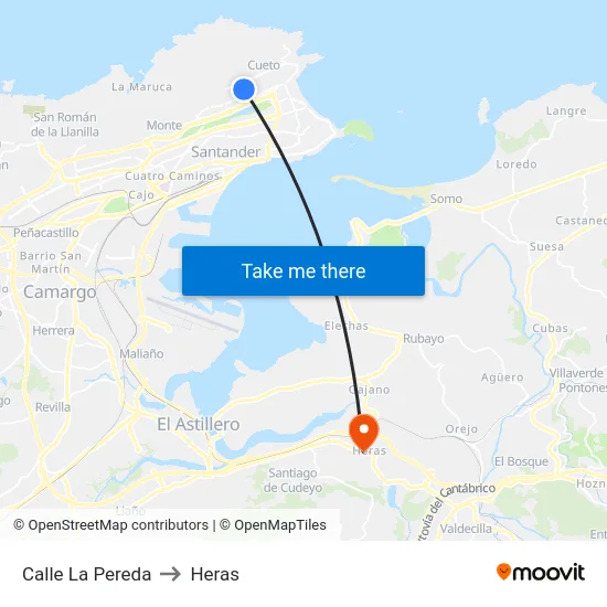 Calle La Pereda to Heras map