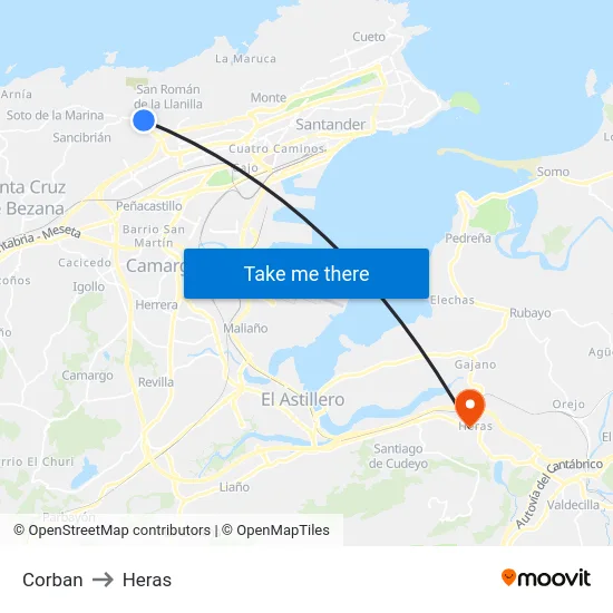 Corban to Heras map