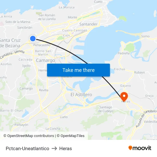 Pctcan-Uneatlantico to Heras map