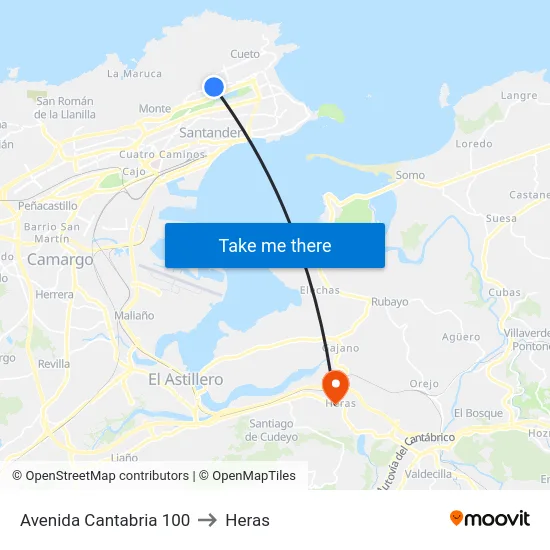 Avenida Cantabria 100 to Heras map