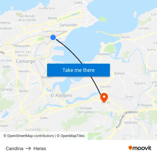 Candina to Heras map