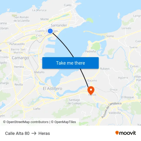 Calle Alta 80 to Heras map