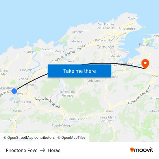 Firestone Feve to Heras map