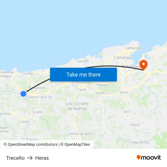 Treceño to Heras map