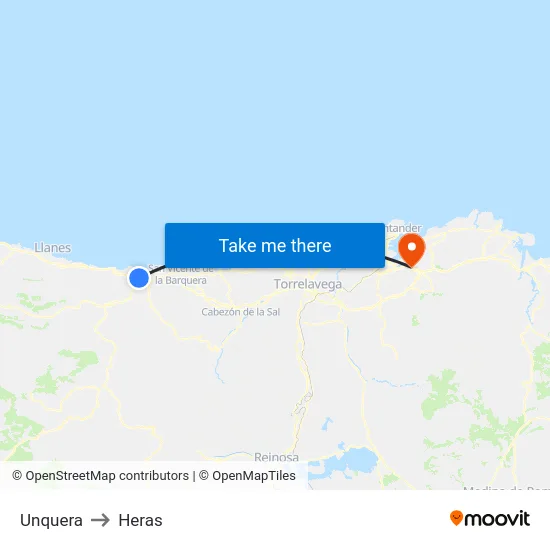 Unquera to Heras map