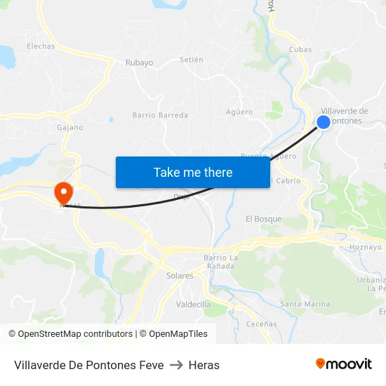Villaverde De Pontones Feve to Heras map