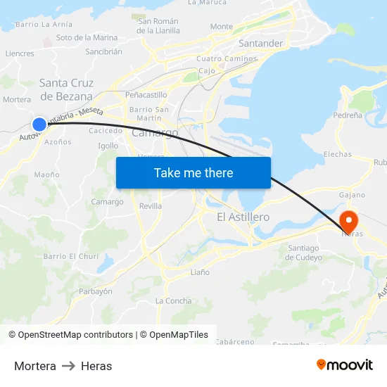 Mortera to Heras map