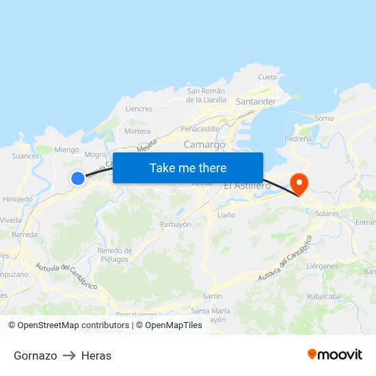 Gornazo to Heras map