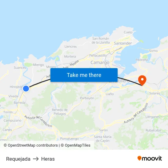 Requejada to Heras map