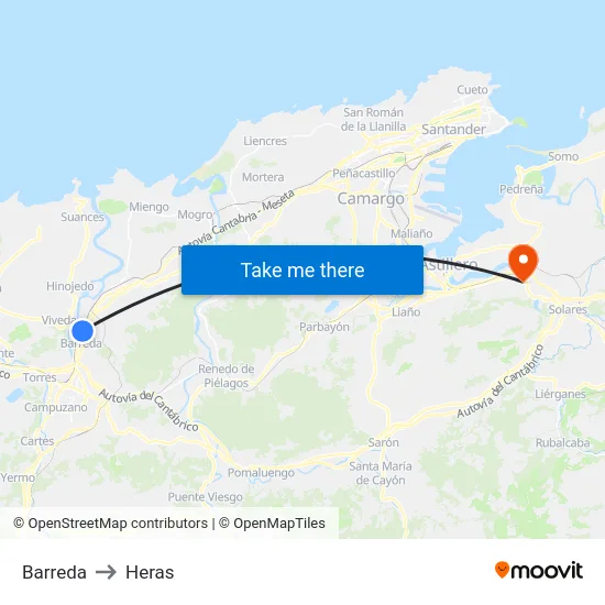 Barreda to Heras map