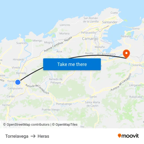 Torrelavega to Heras map