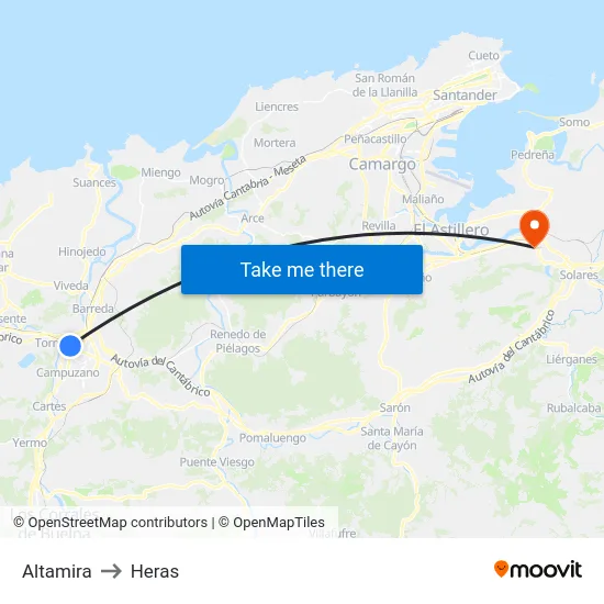 Altamira to Heras map