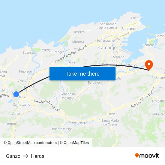 Ganzo to Heras map