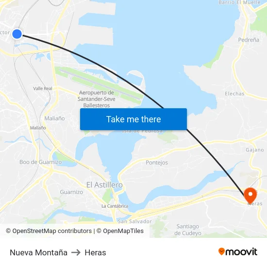 Nueva Montaña to Heras map