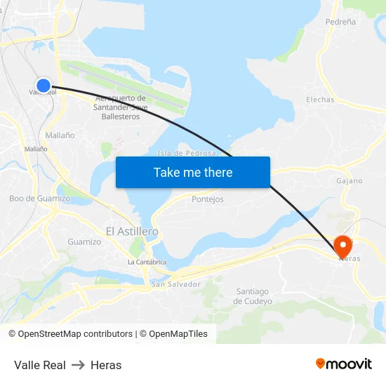 Valle Real to Heras map