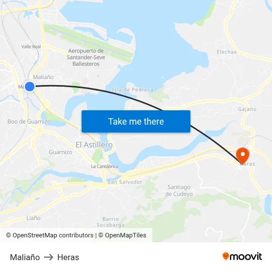 Maliaño to Heras map