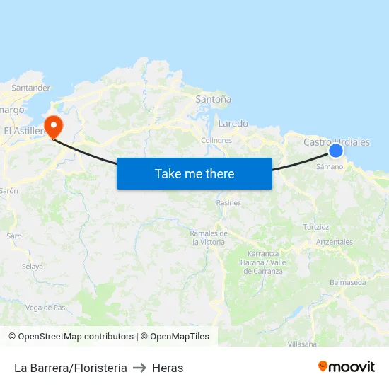 La Barrera/Floristeria to Heras map