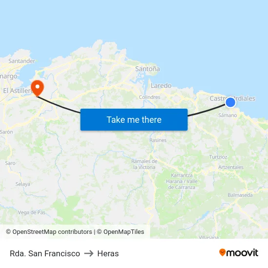 Rda. San Francisco to Heras map