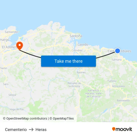Cementerio to Heras map