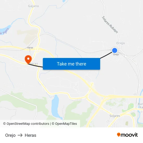 Orejo to Heras map