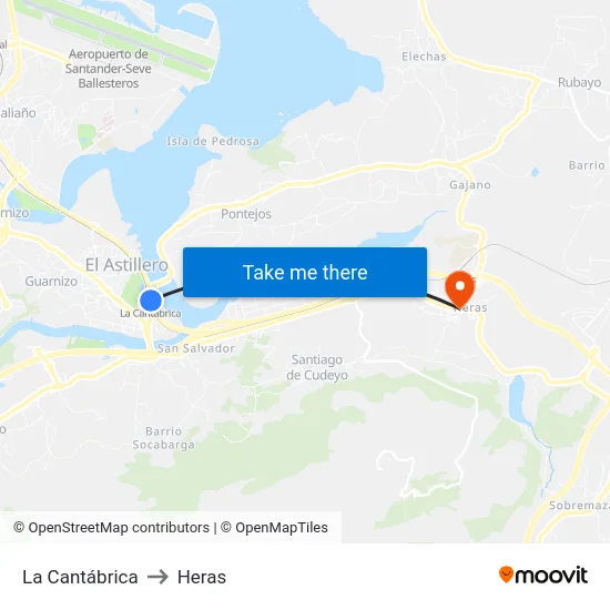 La Cantábrica to Heras map