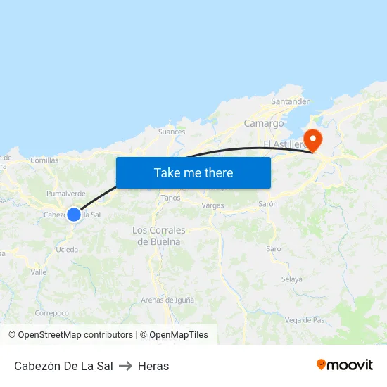 Cabezón De La Sal to Heras map