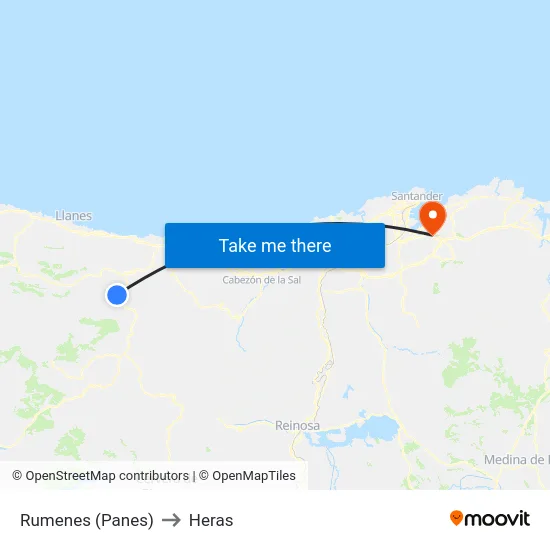 Rumenes (Panes) to Heras map