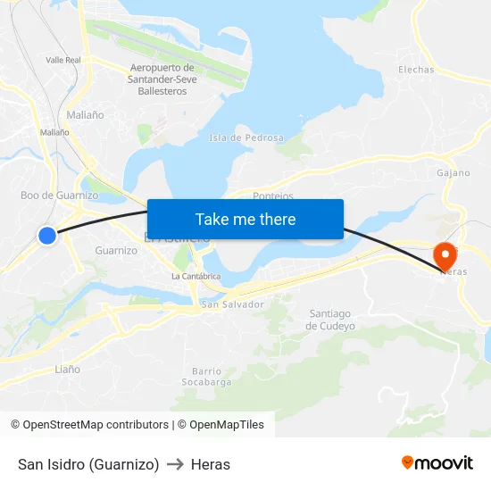 San Isidro (Guarnizo) to Heras map