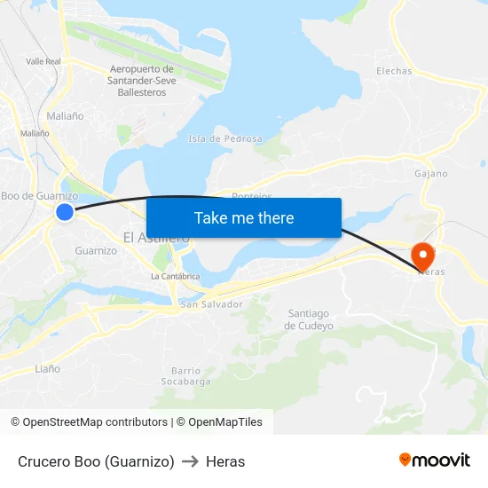 Crucero Boo (Guarnizo) to Heras map