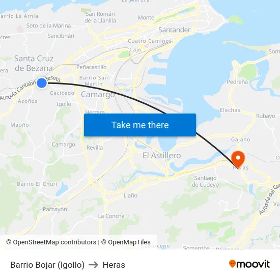 Barrio Bojar (Igollo) to Heras map