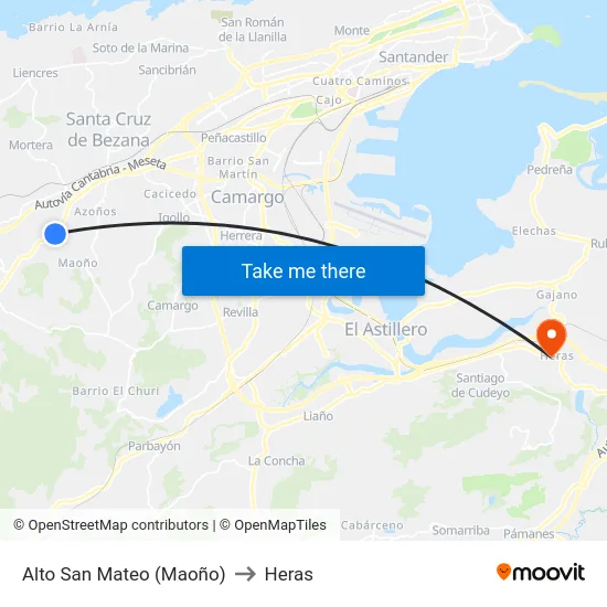 Alto San Mateo (Maoño) to Heras map