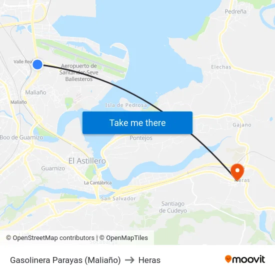 Gasolinera Parayas (Maliaño) to Heras map